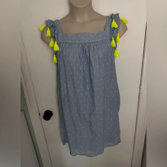 Vineyard Vines Light Blue Dress Neon Tassels Swiss Dot Size Girls 16 XL #1300 - Picture 1 of 9